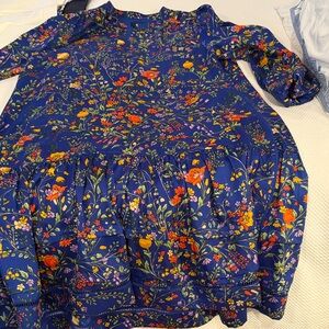 ME+EM Floral Long Sleeve Dress - Blue and Multicolor